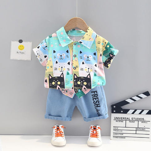 Children's kitten short sleeve suit